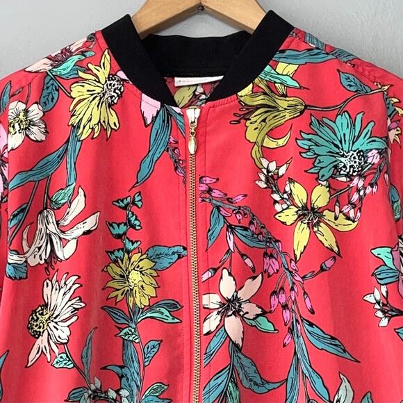 Susan Graver Size Large Vibrant Peachskin Floral Bomber Jacket Bloomcore Resort - Picture 3 of 12